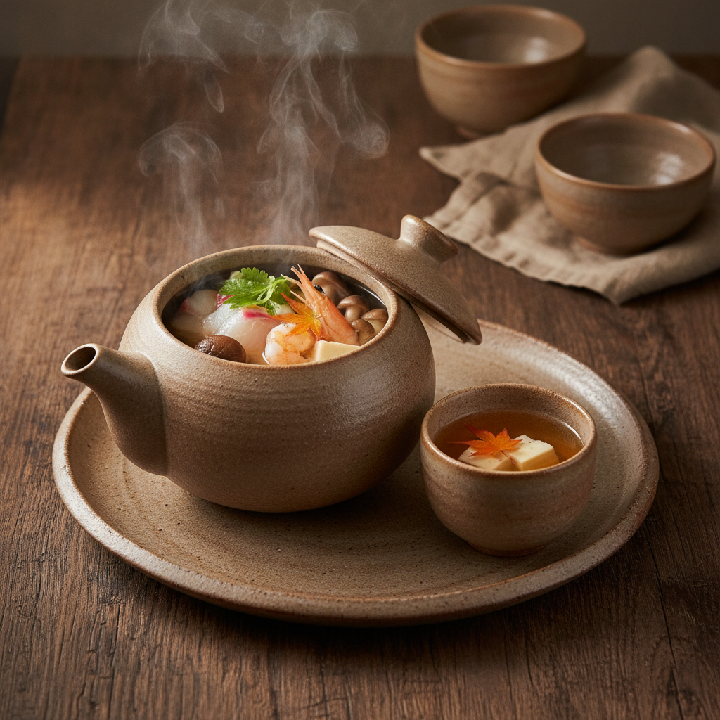 Clear Soup Steamed in Earthenware Teapot with Seafood