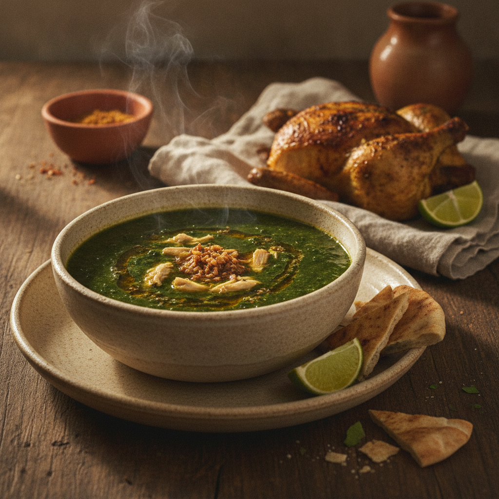 Traditional Egyptian Jute Mallow Soup with Chicken