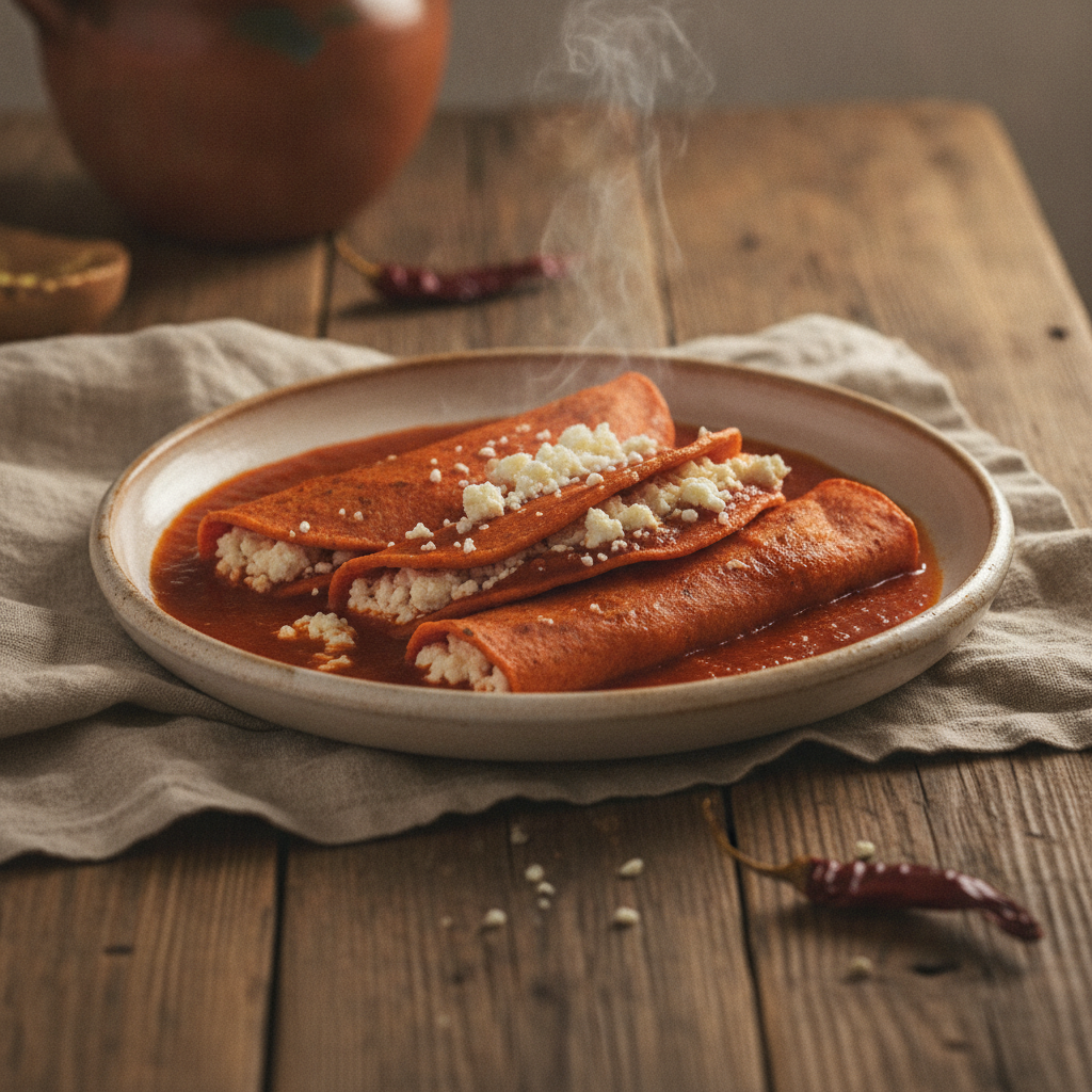 Enchiladas Potosinas Cheese Stuffed Chile Sauce