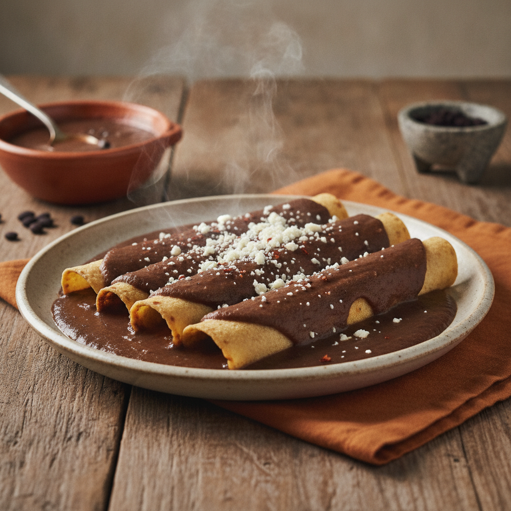 Enfrijoladas: Tortillas Smothered in Bean Sauce with Cheese