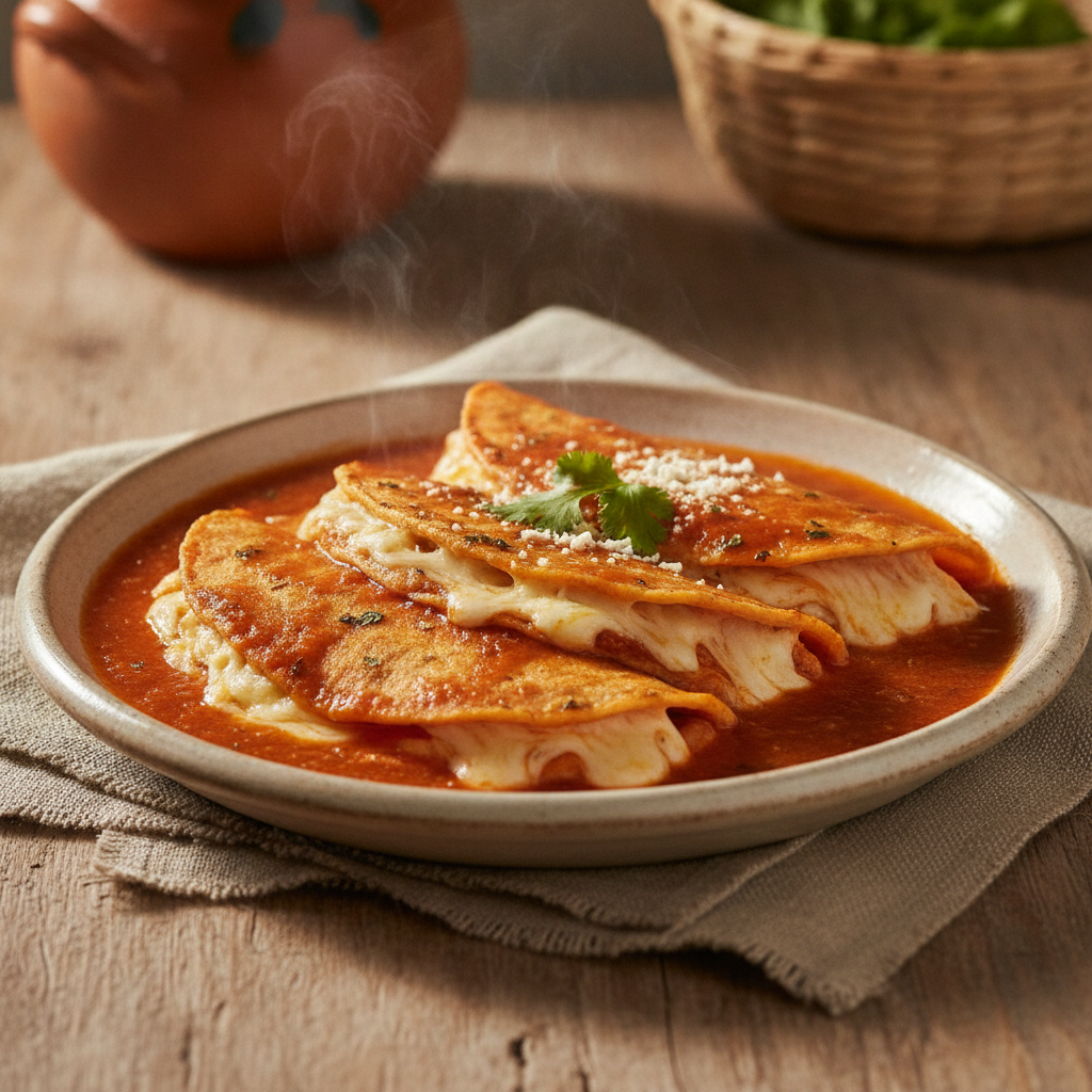 Entomatadas: Tortillas with Savory Tomato Sauce and Cheese
