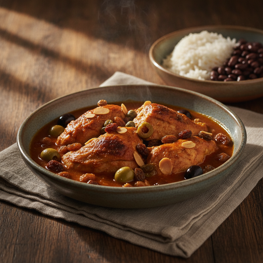Estofado Yucateco: Chicken Braised with Olives, Raisins, and Capers