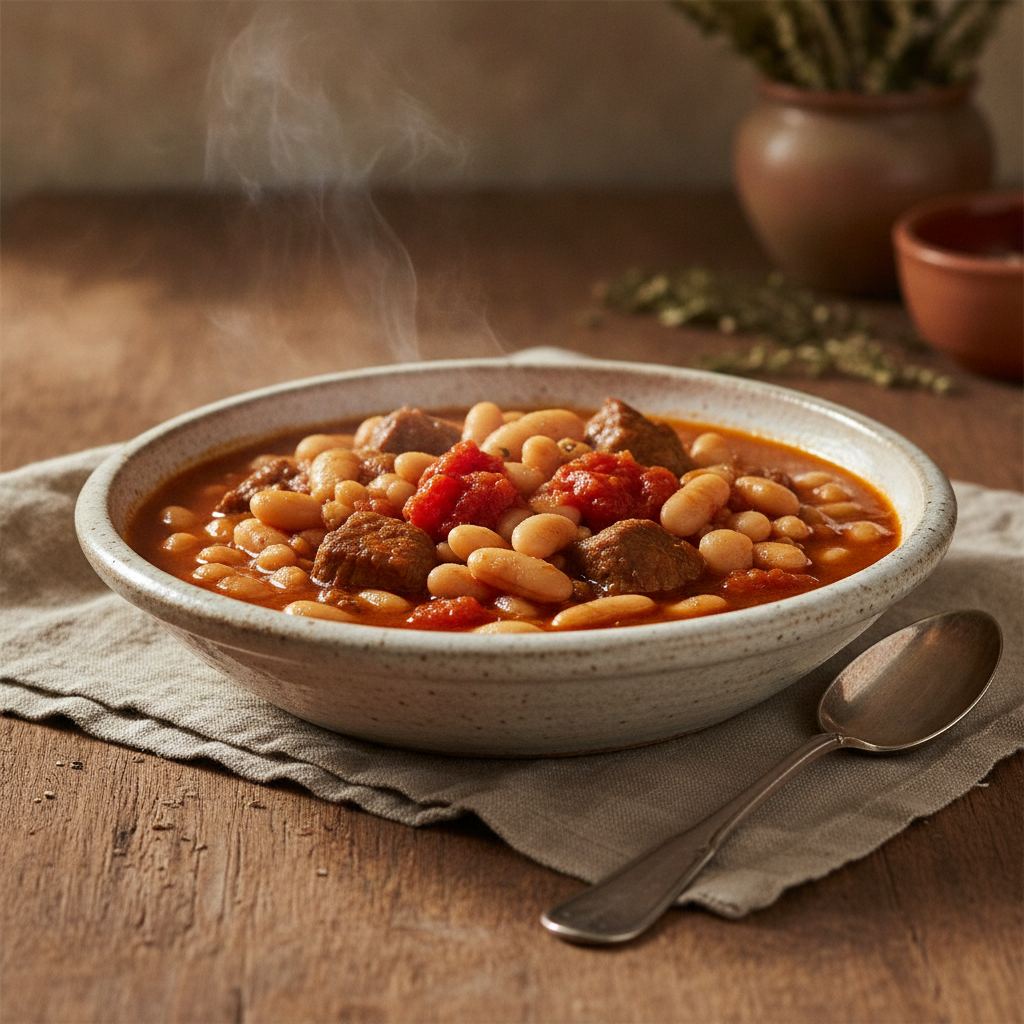 Hearty White Bean Stew with Meat and Tomato