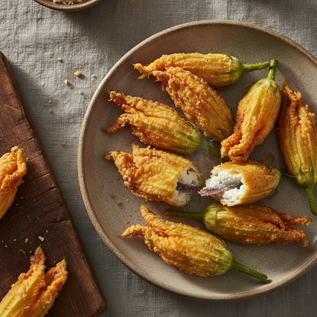 Fiori di Zucca Fritti con Ricotta — Roman Fried Zucchini Blossoms