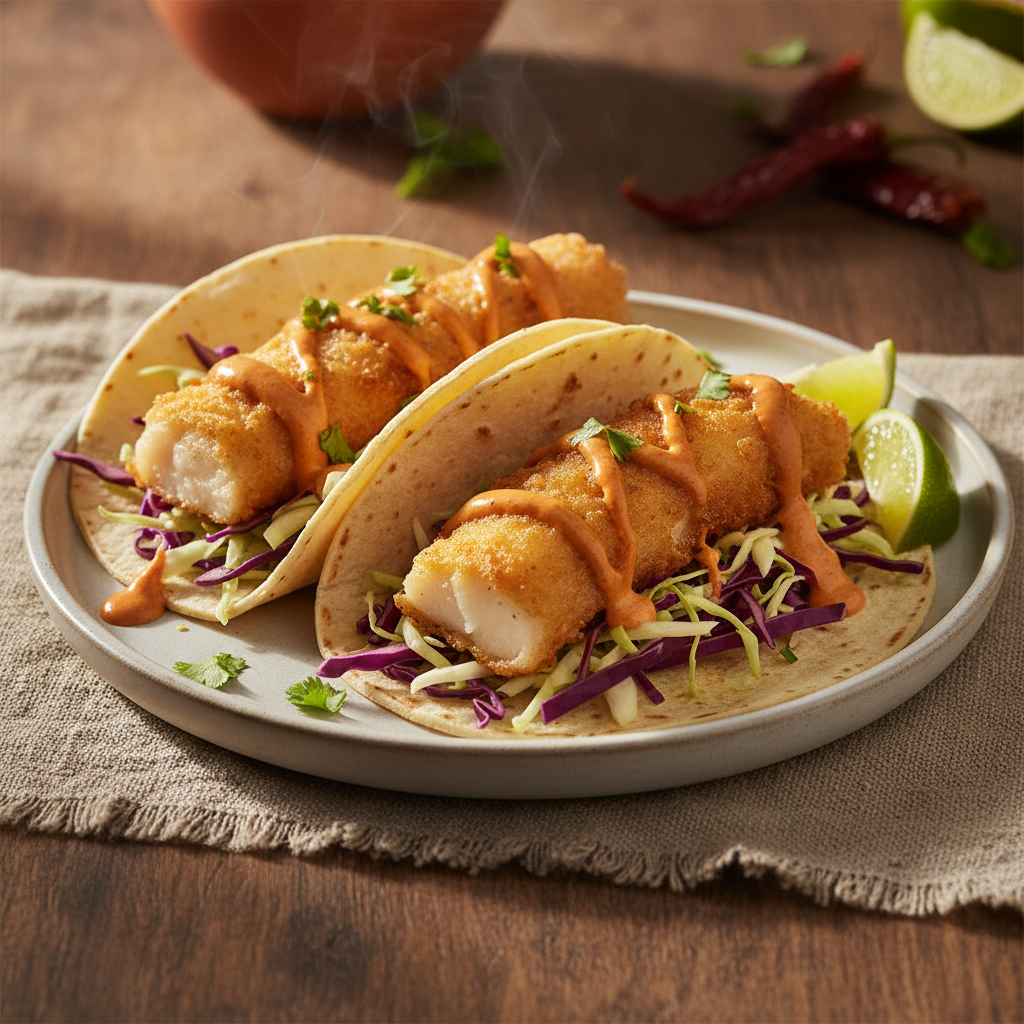 Fish Tacos — Baja-style beer batter, white fish, chipotle crema