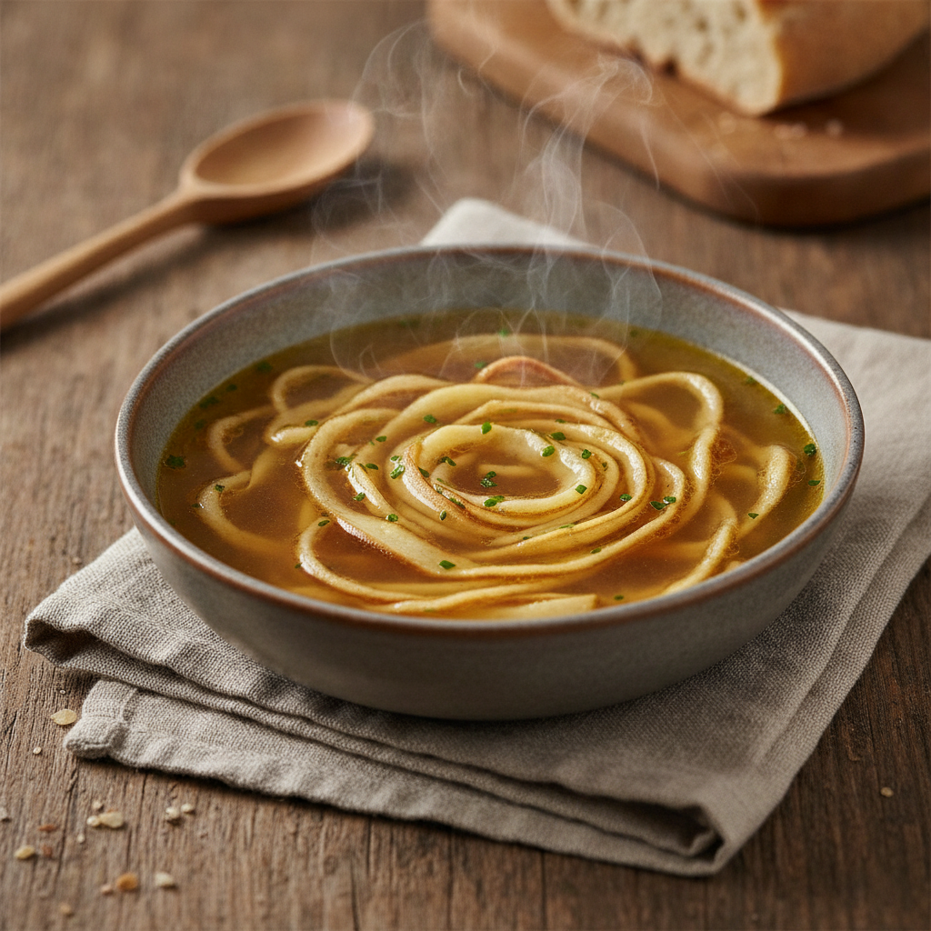 Clear Broth Soup with Thin Pancake Strips