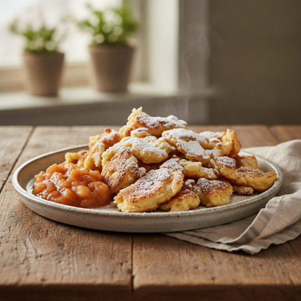 Fluffy Shredded Pancake with Apple Sauce, a Sweet Treat