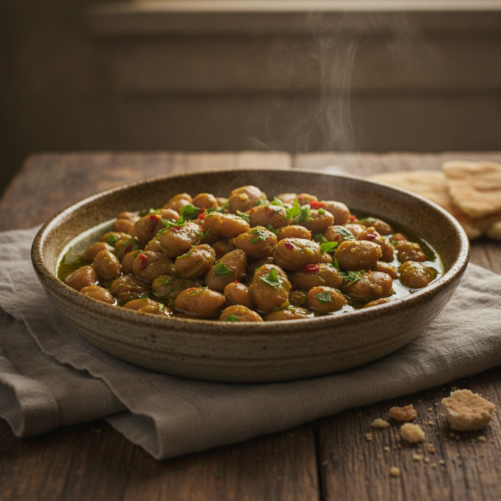 Hearty stewed fava beans with olive oil and spices