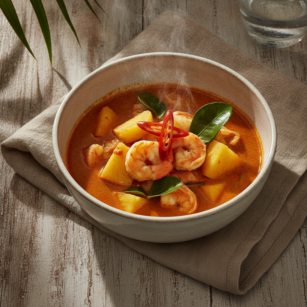 Spicy Red Curry with Pineapple and Prawns