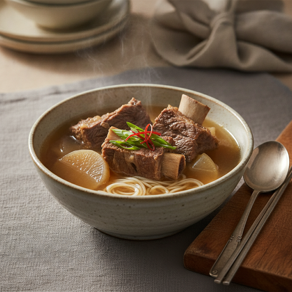 Clear Beef Short Rib Soup with Radish and Noodles
