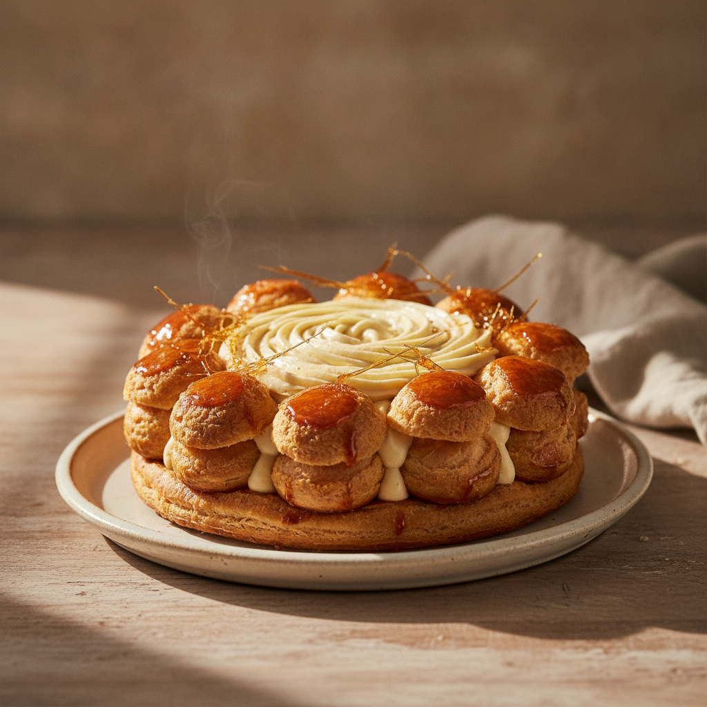 Gateau Saint-Honoré: Elegant choux pastry cream caramel cake