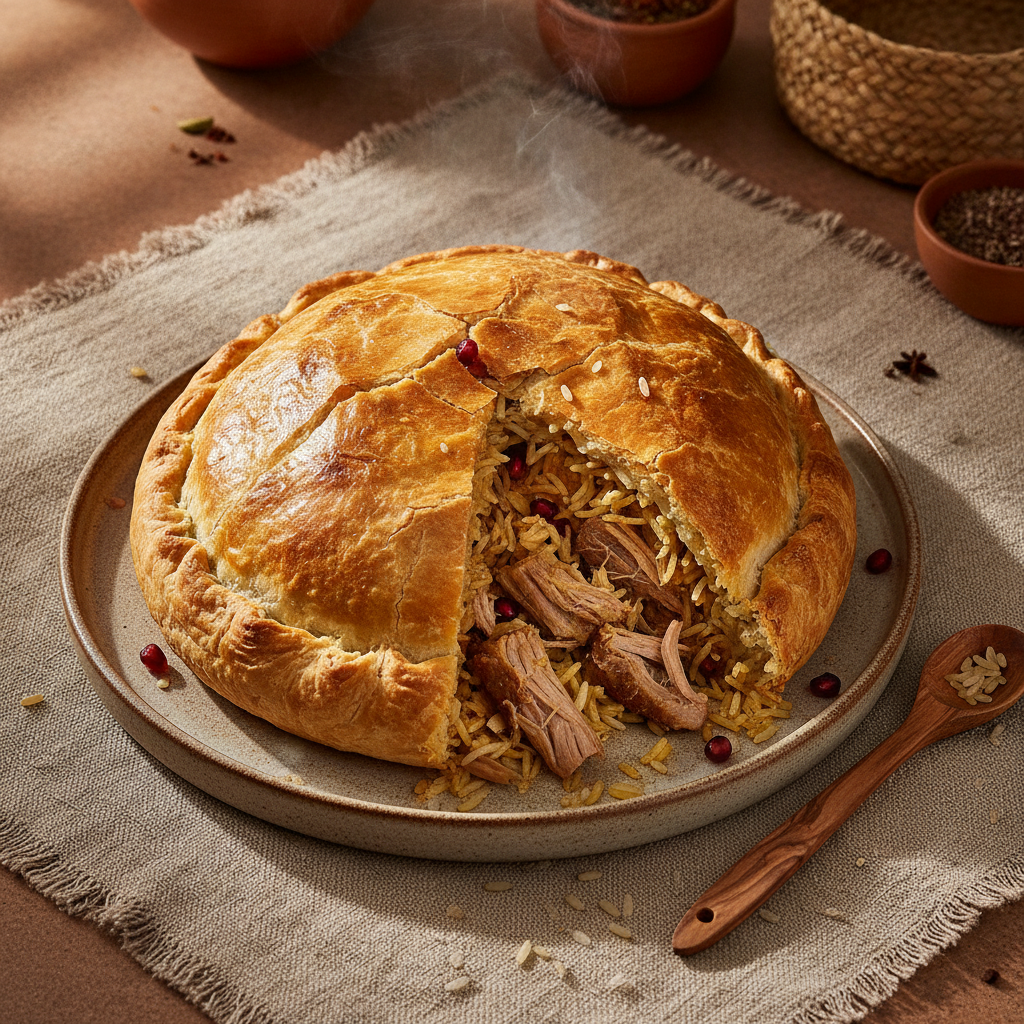 Iraqi Ghuzi Baked Lamb and Rice Pastry