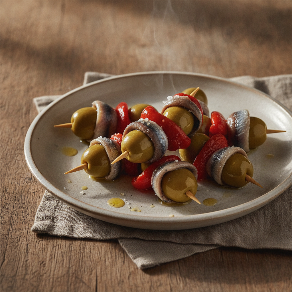 Classic Basque Olive Anchovy Pepper Skewers