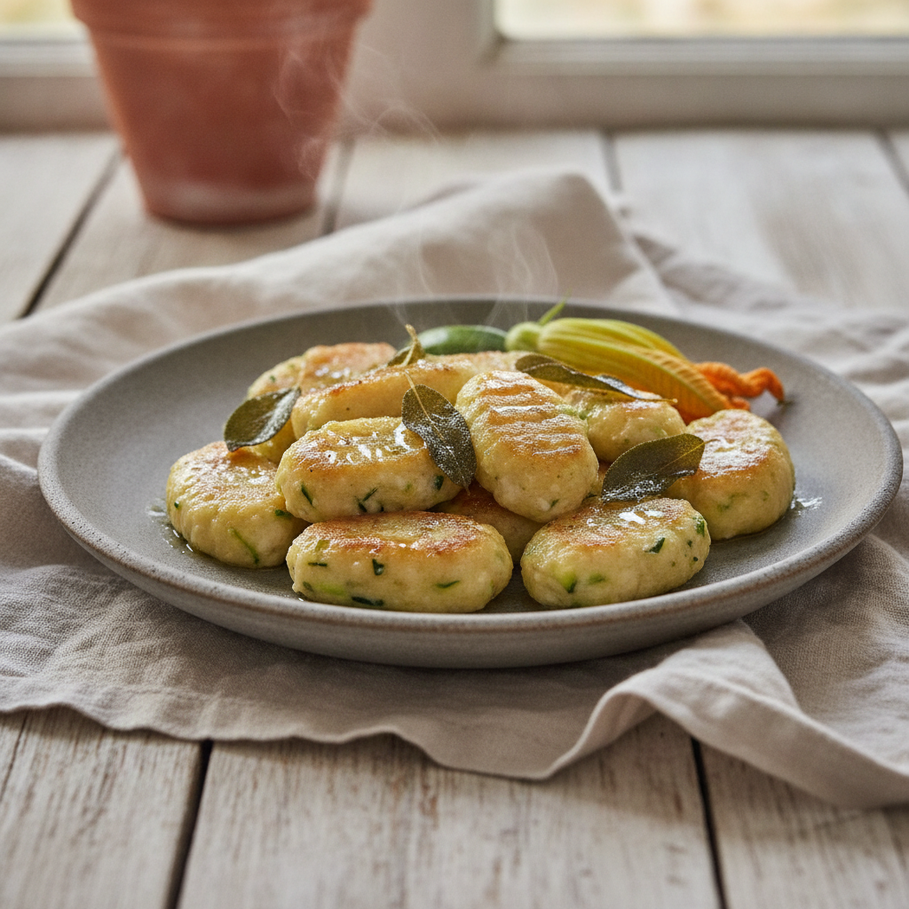 Gnocchi di Zucchini — Ricotta-Zucchini Pillow Dumplings with Brown Butter and Sage