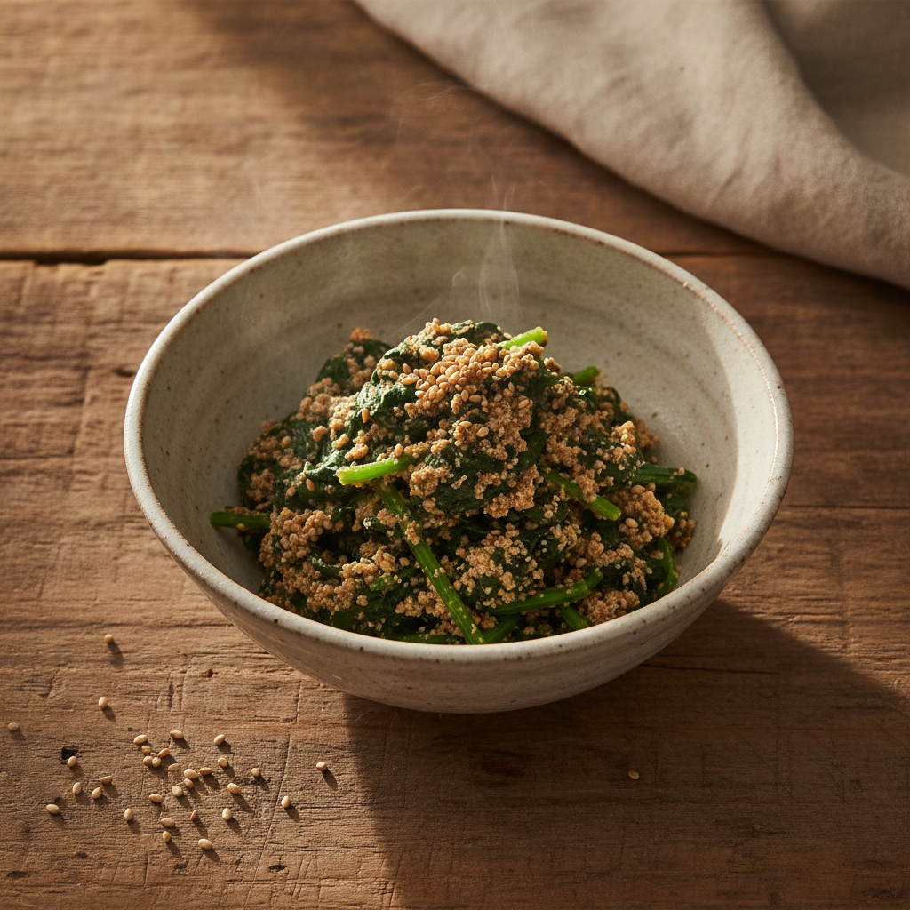Blanched Spinach with Savory Sesame Dressing