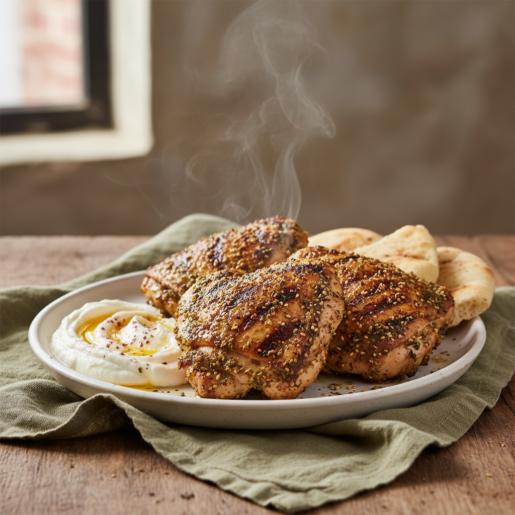 Grilled Za'atar Chicken with Labneh and Flatbread