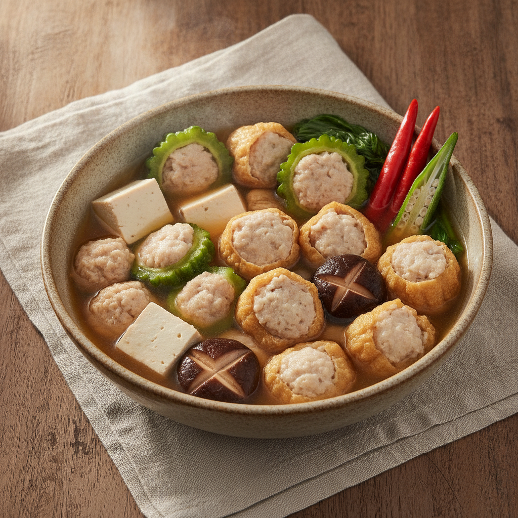 Hakka Yong Tau Foo: Fish Paste Stuffed Tofu and Vegetables