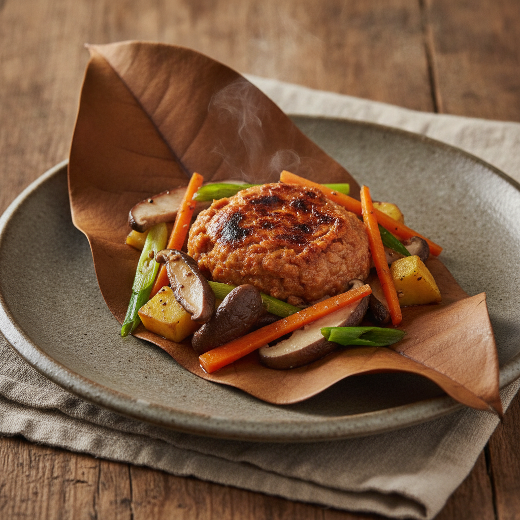 Miso Paste Grilled on Magnolia Leaf with Vegetables