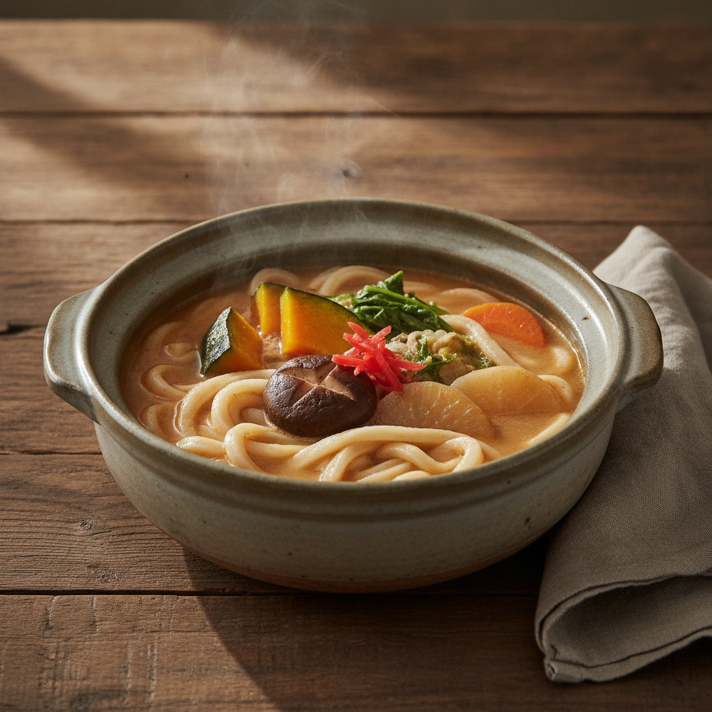 Yamanashi Miso Vegetable Flat Noodle Hot Pot