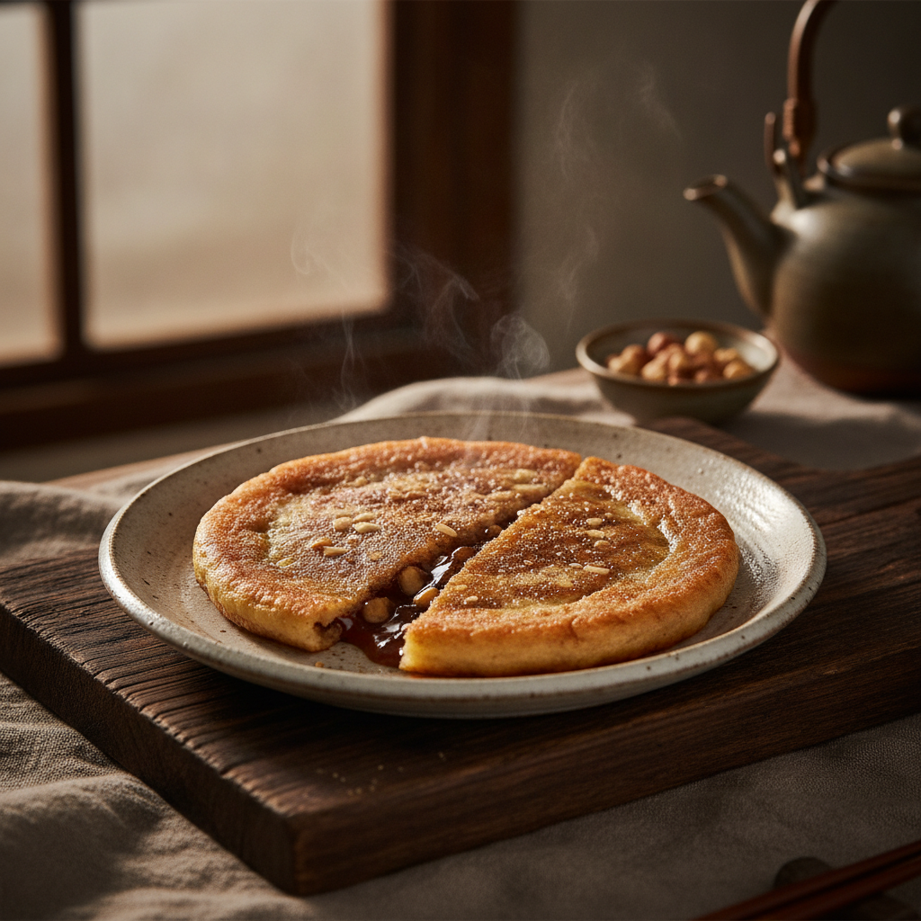 Sweet Korean Pancake with Brown Sugar and Cinnamon Filling