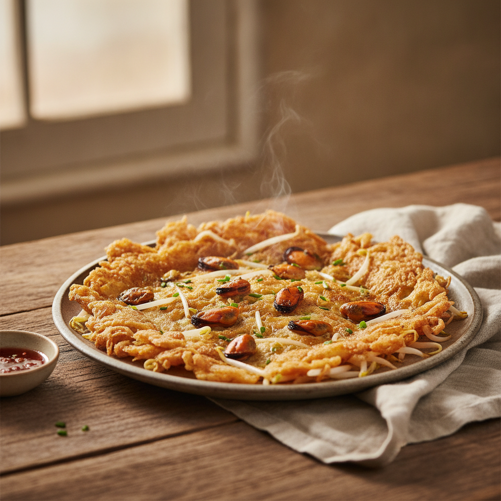 Crispy Mussel Pancake with Bean Sprouts