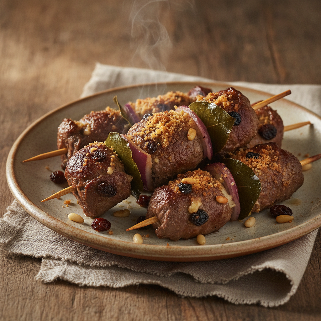Involtini alla Siciliana: Beef Rolls with Pine Nuts, Raisins, and Caciocavallo