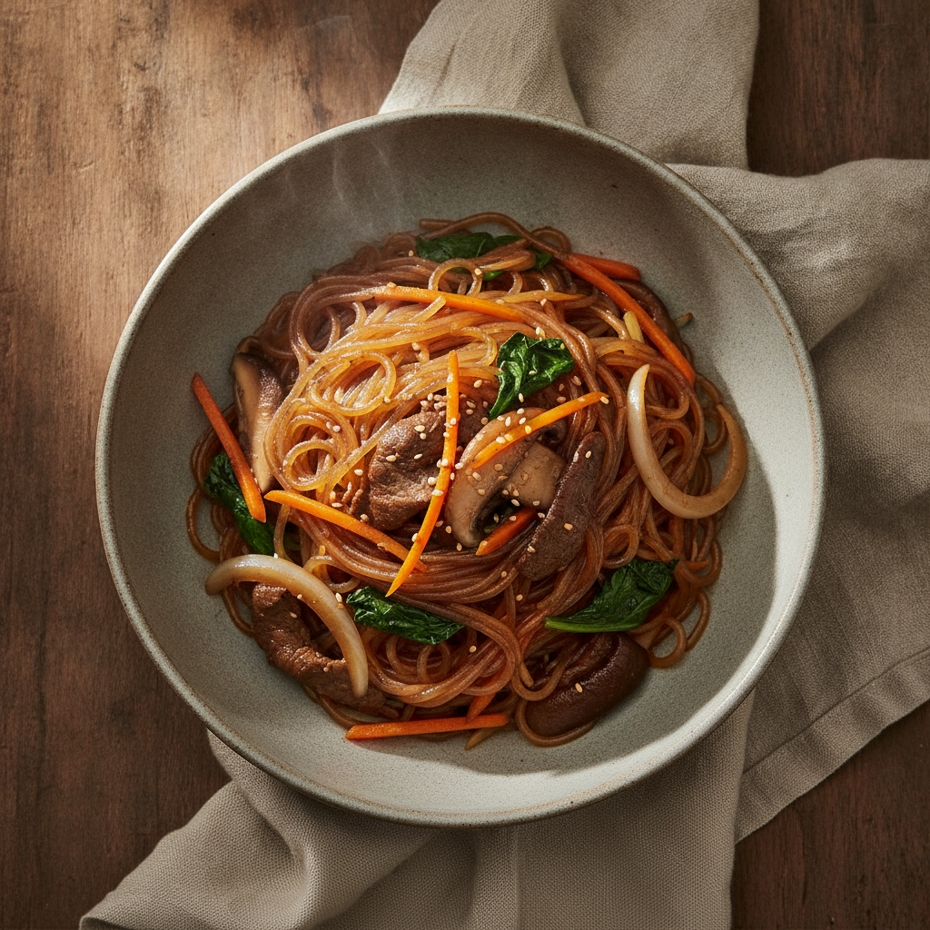 Stir-fried Glass Noodles with Vegetables and Meat