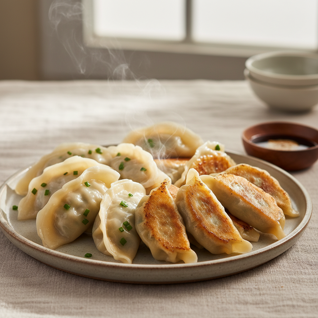 Jiaozi: Pork and Chive Dumplings, Boiled and Pan-Fried