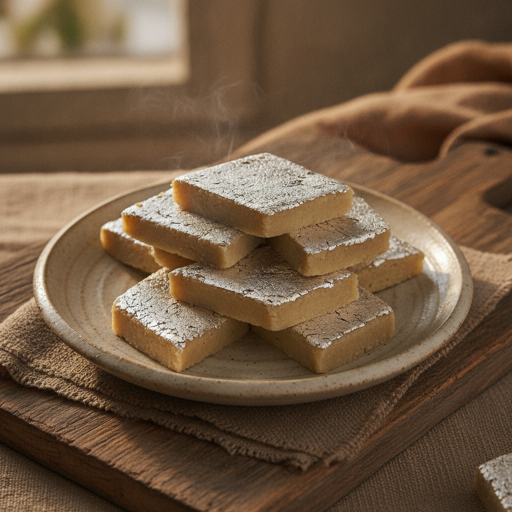 Kaju Katli: Cashew Fudge with Silver Leaf Sweet