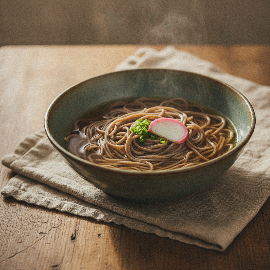 Kake Soba Hot Buckwheat Noodles in Dashi Broth