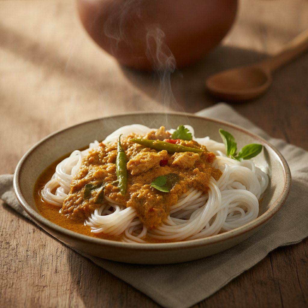 Fermented Rice Noodles with Rich Fish Curry Sauce
