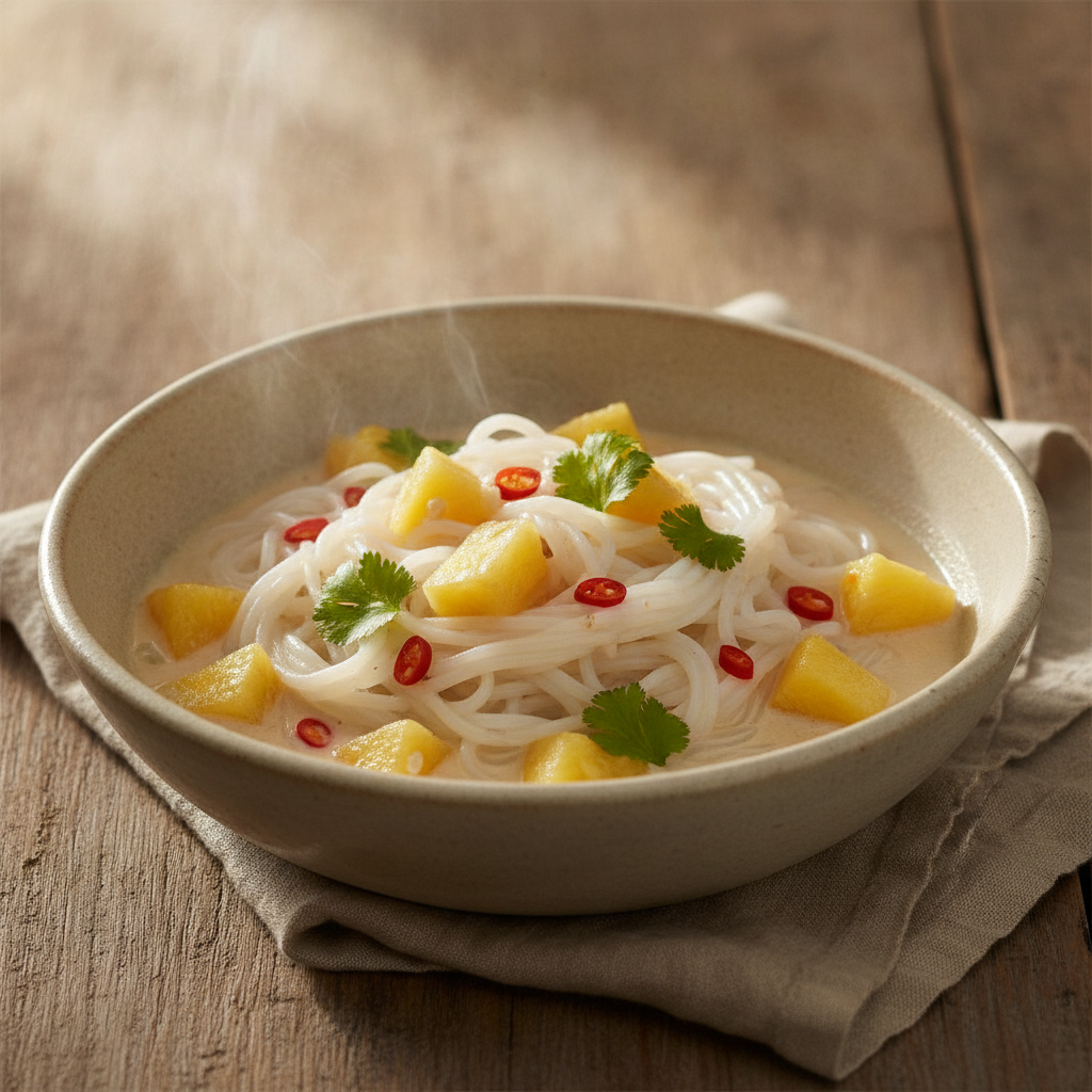 Fermented Rice Noodles with Coconut Milk and Pineapple
