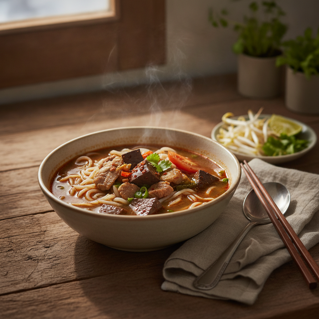 Northern Thai Rice Noodles with Pork Blood Soup