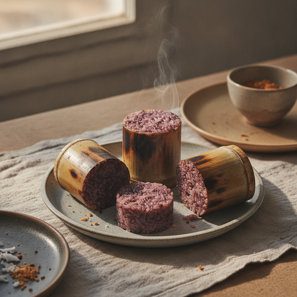 Sweet Sticky Rice Baked in Bamboo