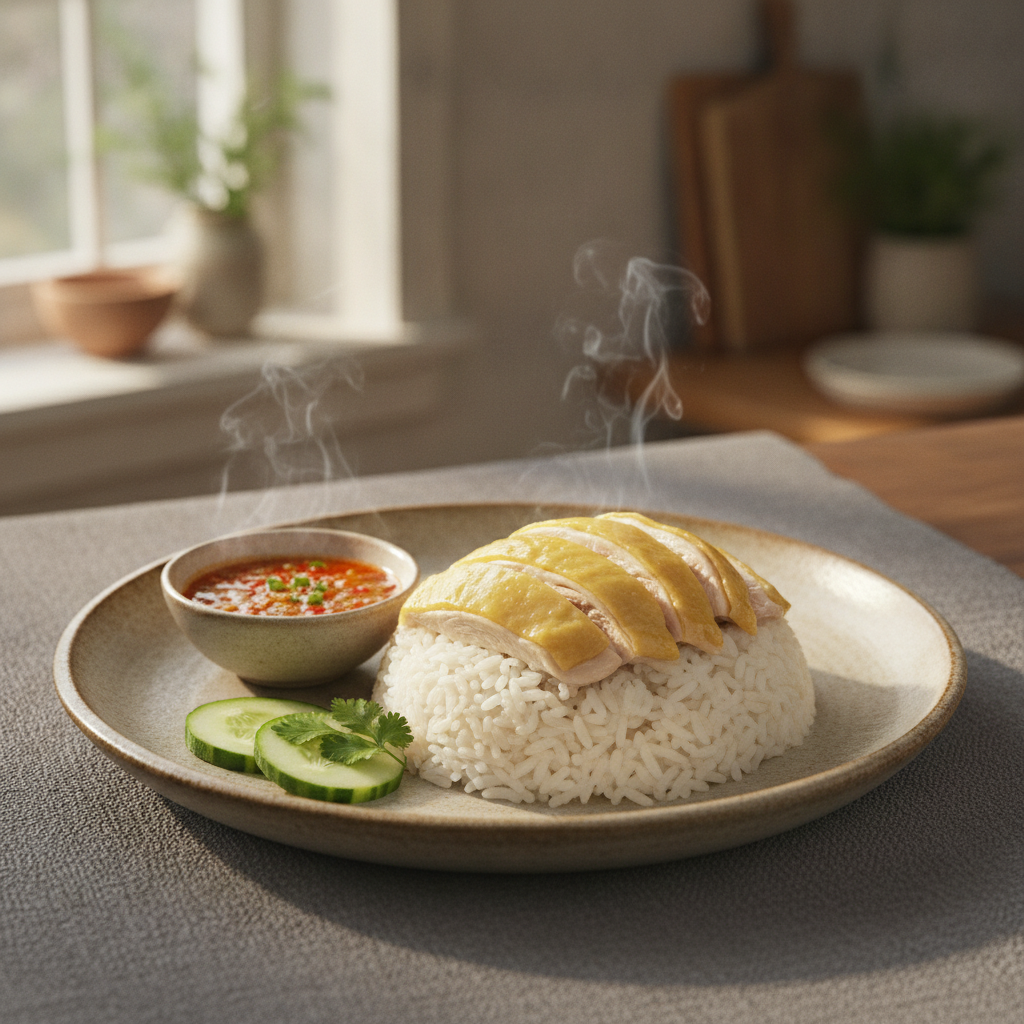 Hainanese Chicken Rice with Ginger Chili Sauce