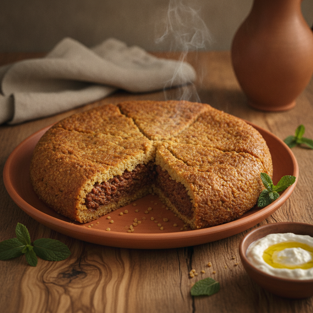Baked Bulgur and Spiced Meat Pie