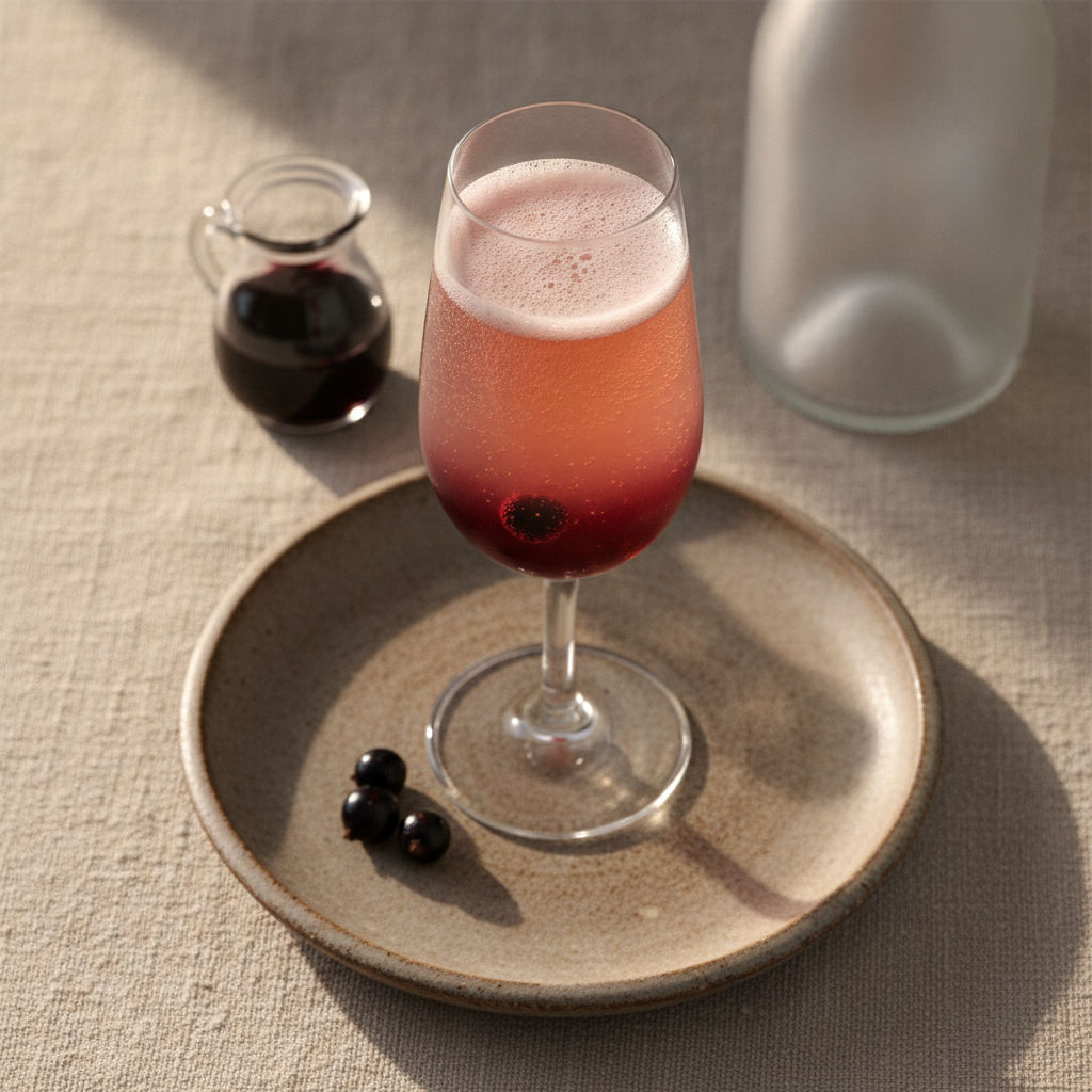 Elegant French blackcurrant liqueur and champagne cocktail