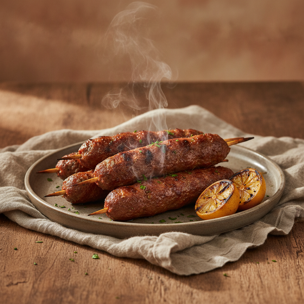Seasoned ground meat skewers grilled to perfection