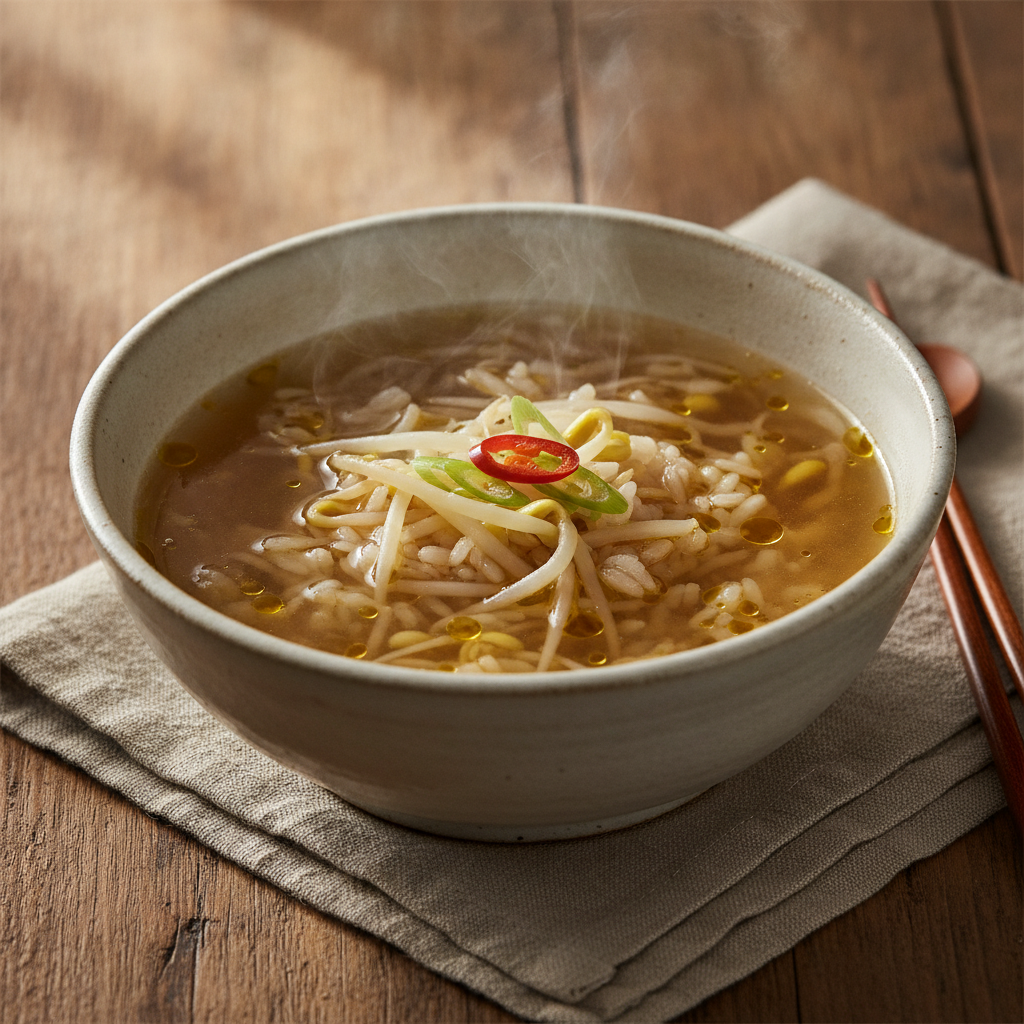 Hearty Bean Sprout Rice Soup, a Traditional Korean Breakfast