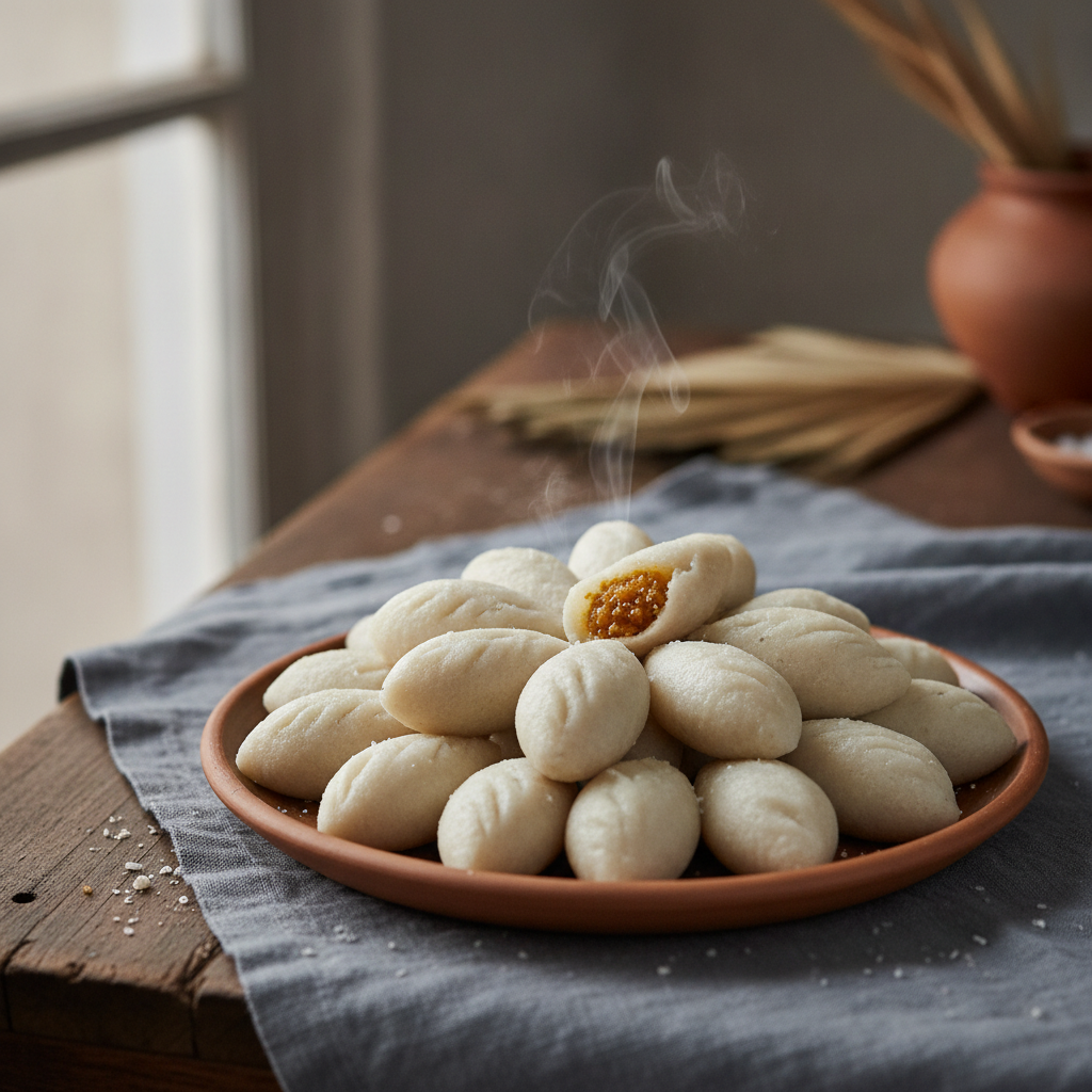 Kozhukattai — Tamil Steamed Rice Dumplings with Coconut and Jaggery