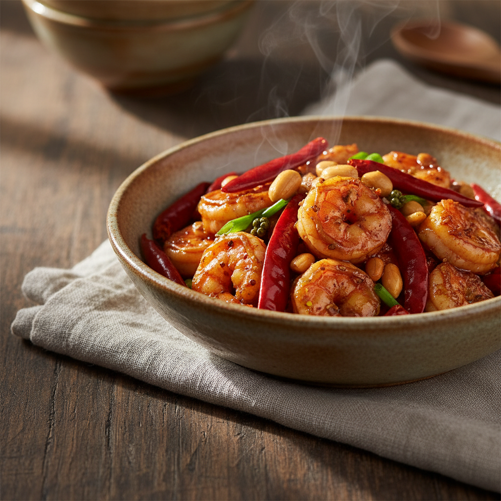 Kung Pao Shrimp — Sichuan Stir-Fry with Dried Chili and Peanuts