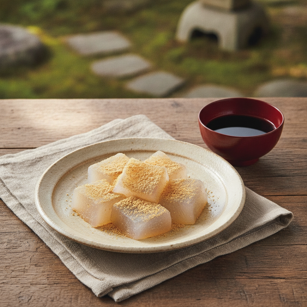 Chilled Translucent Mochi Made from Kuzu Starch