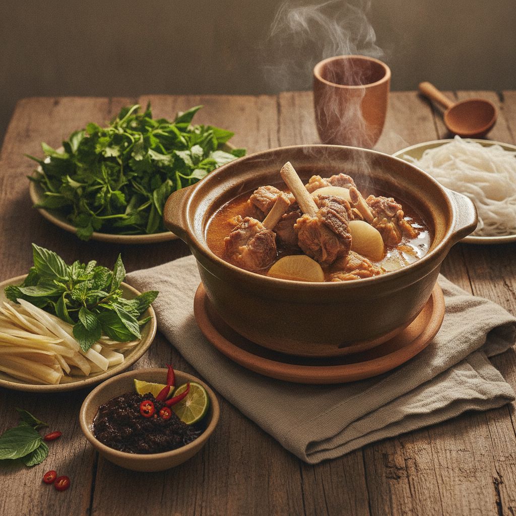 Hearty Vietnamese Goat Hotpot with Fresh Herbs