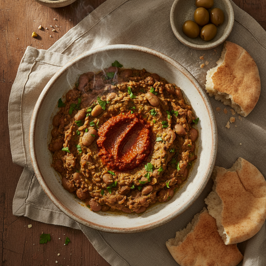 Hearty Lebanese Fava Bean Breakfast Dish