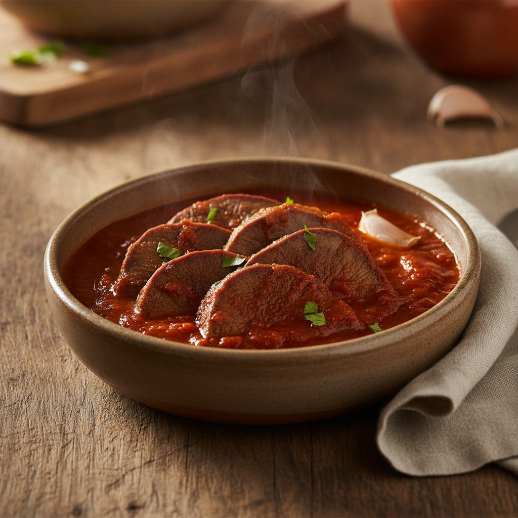 Lengua en Salsa Roja: Braised Beef Tongue in Chile-Tomato Sauce