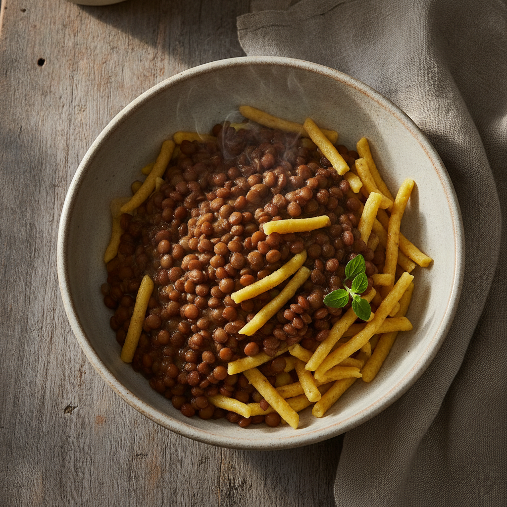 Hearty Lentils with German Egg Noodles
