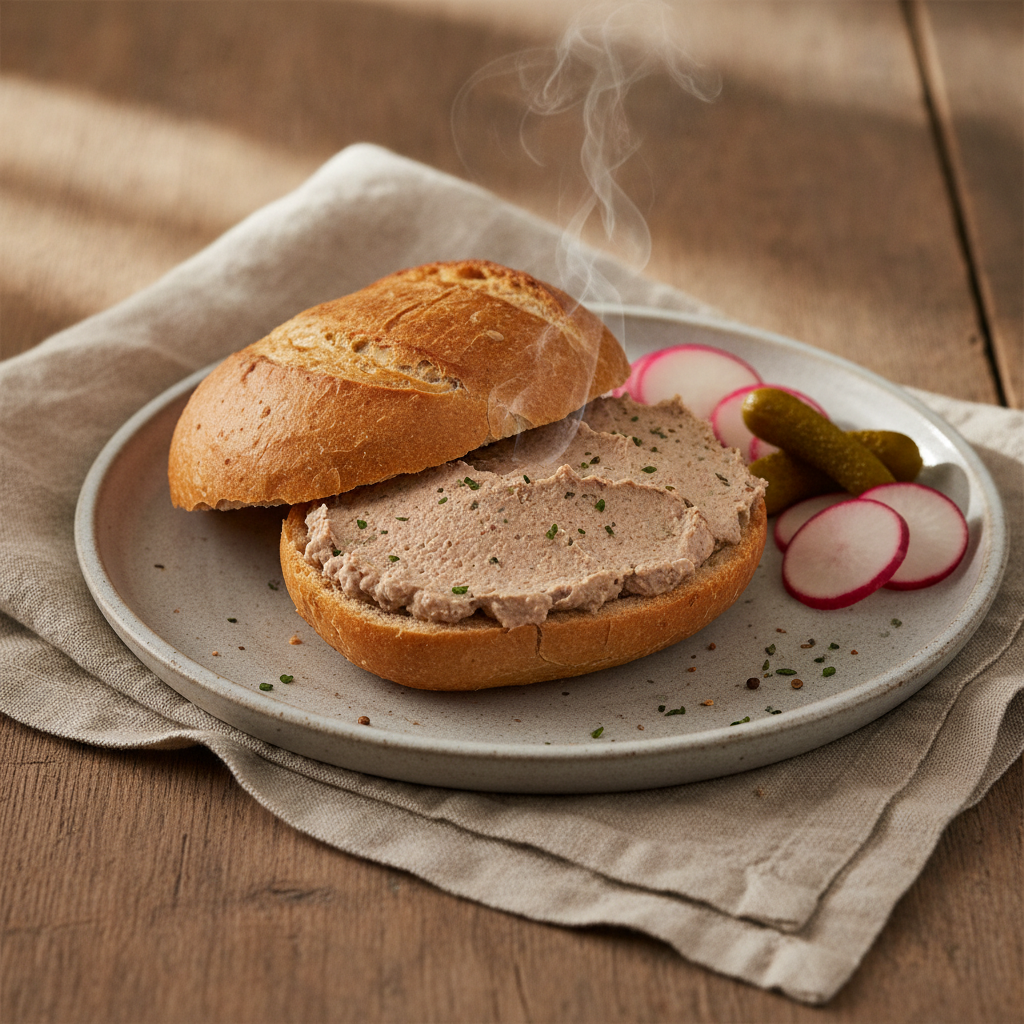 Hearty Liverwurst Spread on a Fresh Bread Roll