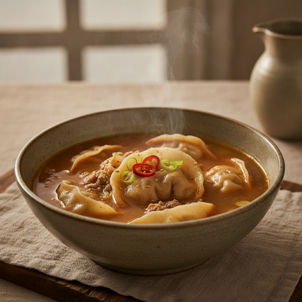 Traditional Korean Dumpling Soup with Savory Broth
