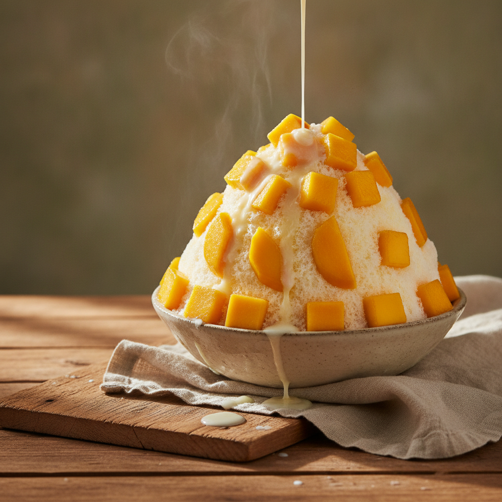 Sweet Mango Shaved Ice Dessert with Condensed Milk