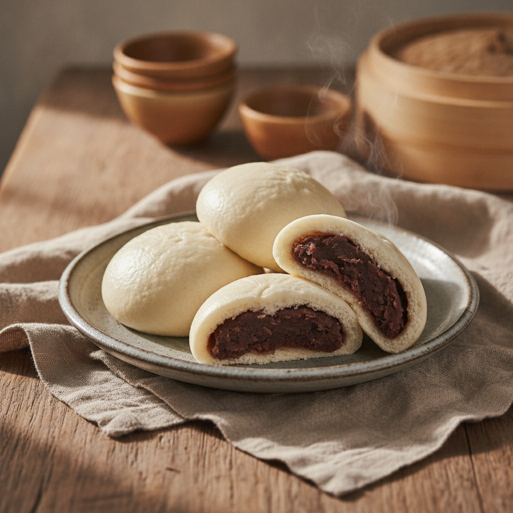 Traditional Steamed Buns with Sweet Red Bean Filling